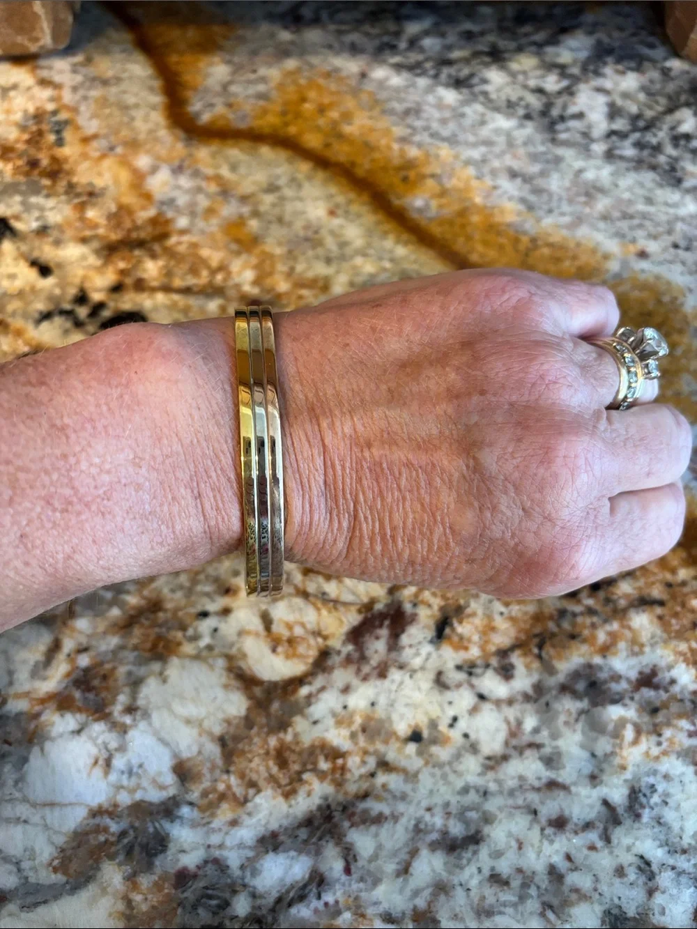Vintage Three Tone Magnetic Cuff Bracelet - Gold & Silver&Copper L/XL